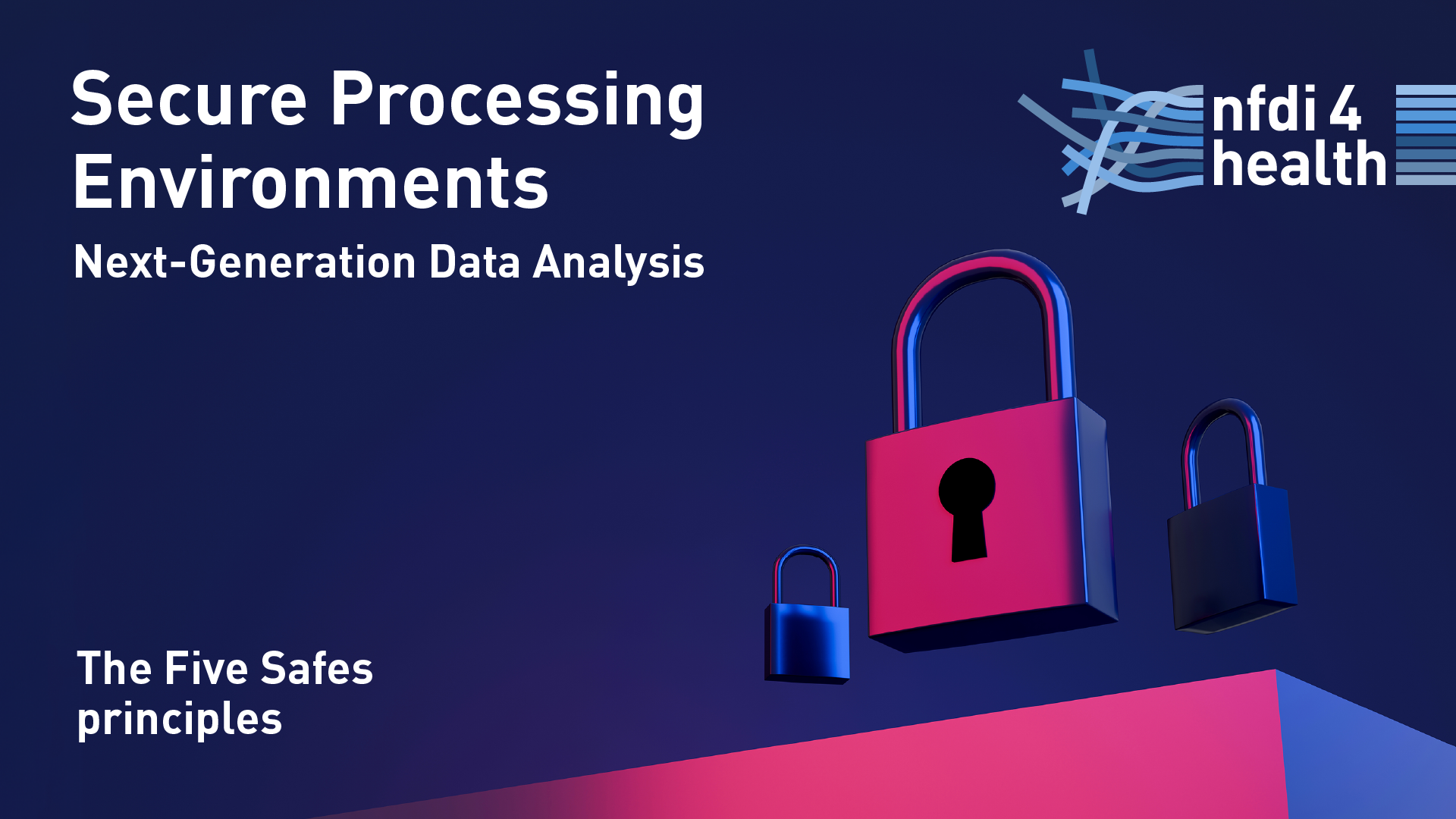 Blauer Hintergrund mit einem pinken Schloss und dem Webinar-Titel in weiß.